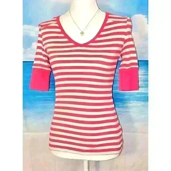 IZOD PERFORMX Womans Knit top PINK & GRAY Cotton LIGHTWEIGHT Stretch shirt Small - Picture 1 of 4